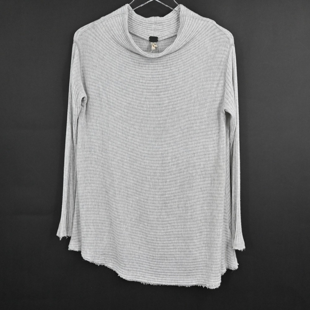 Free People Lover Rib Split Back Sweater Womens Sz XS Gray Knit Boho We The Free